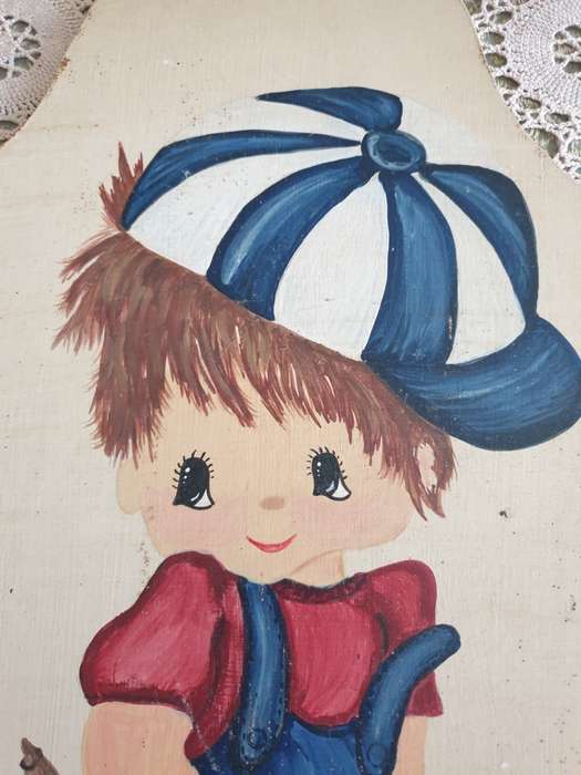 VINTAGE BOY PAINTING | SPICE | WOOD | SIGN WALL ART | BIG EYES | 1980 |