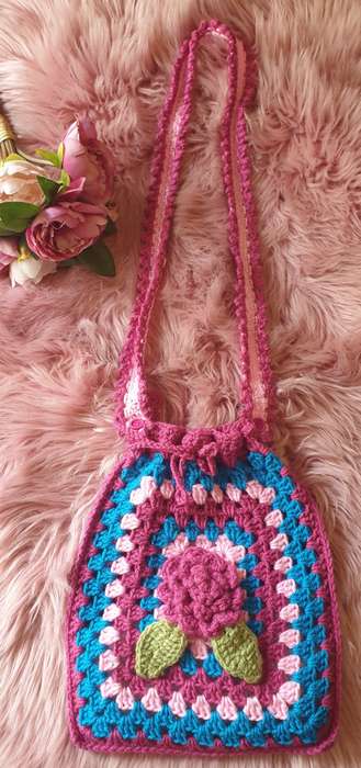 Handmade Crocheted Hobo Drawstring Bag Purse