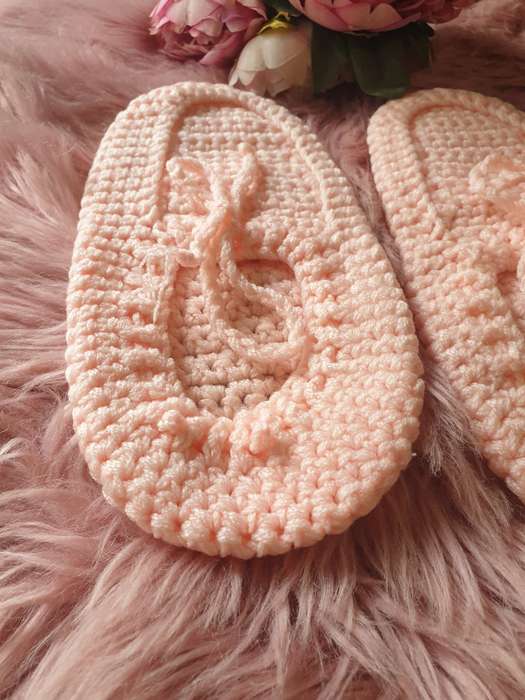 Handmade Crochet Slippers In Pink - SIZE 5-6 ADULT