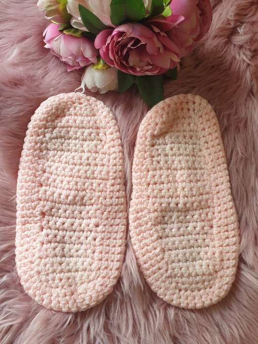 Handmade Crochet Slippers In Pink - SIZE 5-6 ADULT
