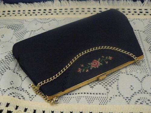 PETIT PINT EMBROIDERED VINTAGE CLUTCH BAG