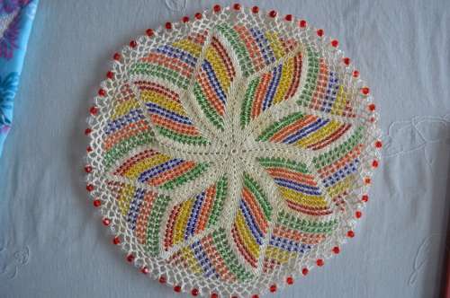 Vintage cotton beaded jug cover
