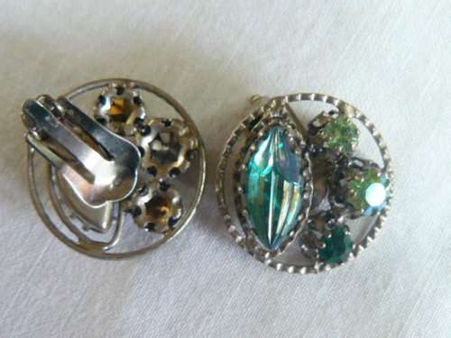 LOVELY CLIP ONS SILVER TONED AND BLING EARRINGS