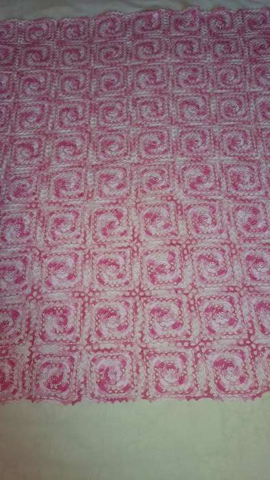 Vintage cotton hand crocheted shades of pink table cloth 85x85cm