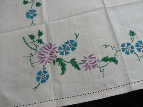 TRAY CLOTH VINTAGE COTTON HAND PAINTED