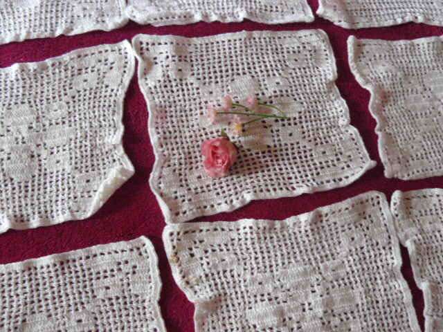VINTAGE COTTON HAND CROCHETED SQUARES X 24 MORE OR LESS 19 X 20 CM
