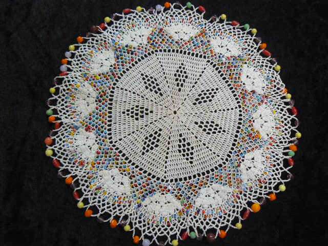 JUG COVER WITH BEADS 21 CM FINE HAND CROCHETED COTTON STUNNING!!!!!!!
