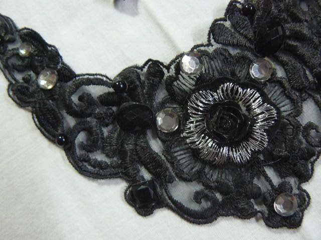 NECKLACE CHOKE MATERIAL WITH BLING AND LACE AND SILCER TONED CHAIN PLUS BLACK CRYSTAL EARRINGS