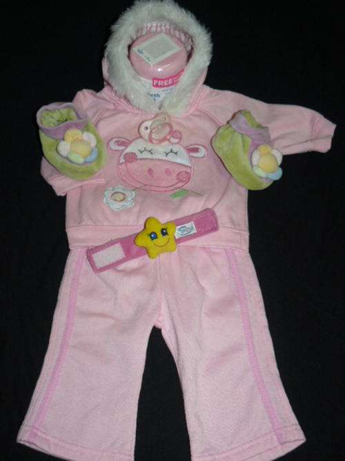TRACK SUIT WITH WRIST RATTLE, NUBBY DUMMY, BOOTIES AND CREAM