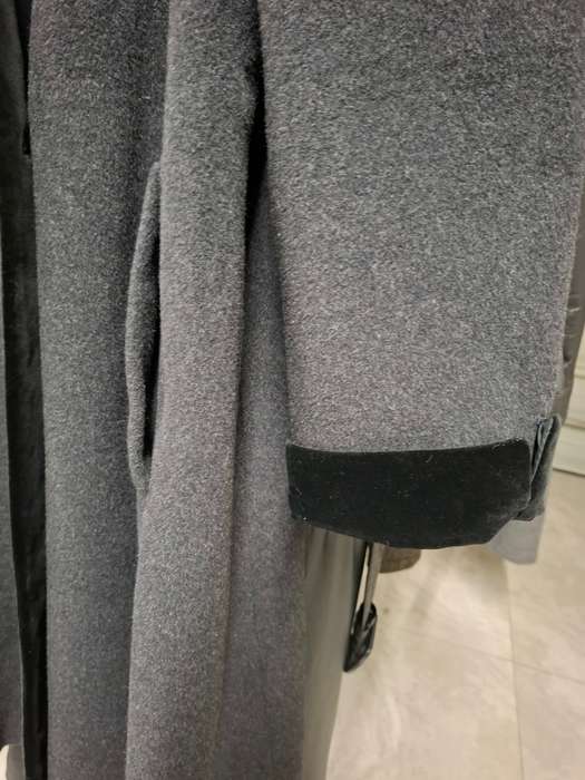 Vintage Wool Coat - Dark Grey with Black Velvet Collar & Cuffs - Size L