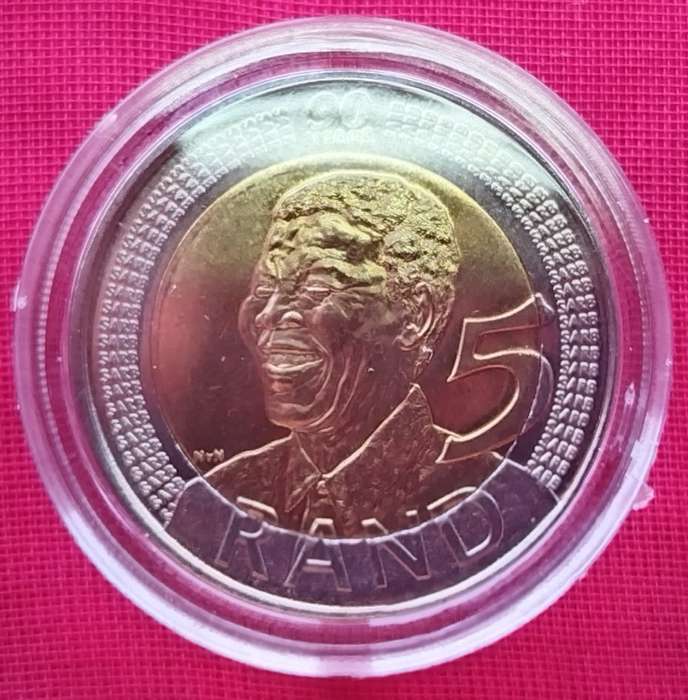 2008 SOUTH.AFRICA MANDELA 90TH BIRTHDAY R5 IN COIN HOLDER   14957~