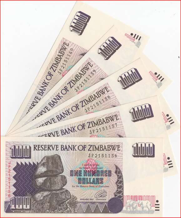 ONE HUNDRED DOLLAR  NOTES  IN SEQUENCE       ZIMBABWE               SET018B~