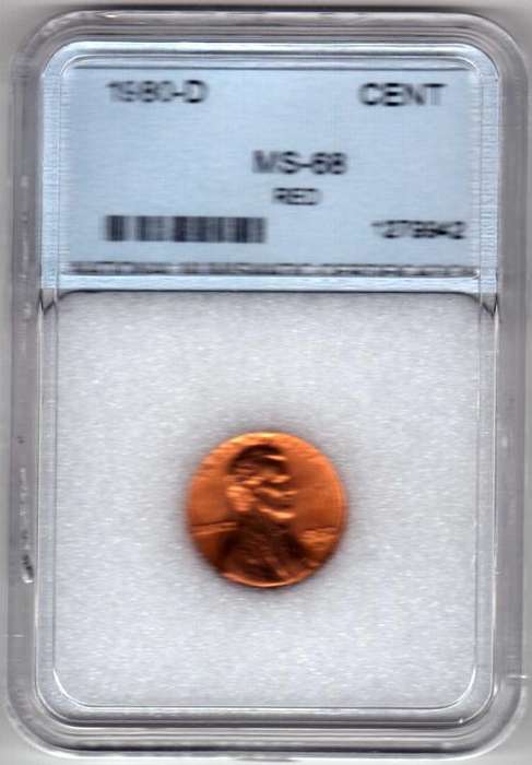 1980 -D   1C   COIN    USA      NNC GRADED  MS-68