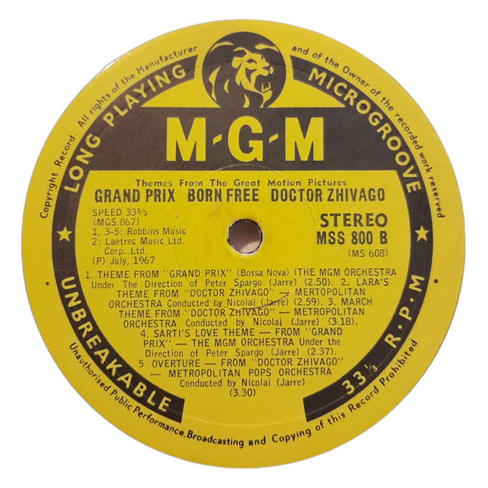 1967 Various - Themes From The Great Motion Pictures Grand Prix / Doctor Zhivago / Born Free - Vinyl
