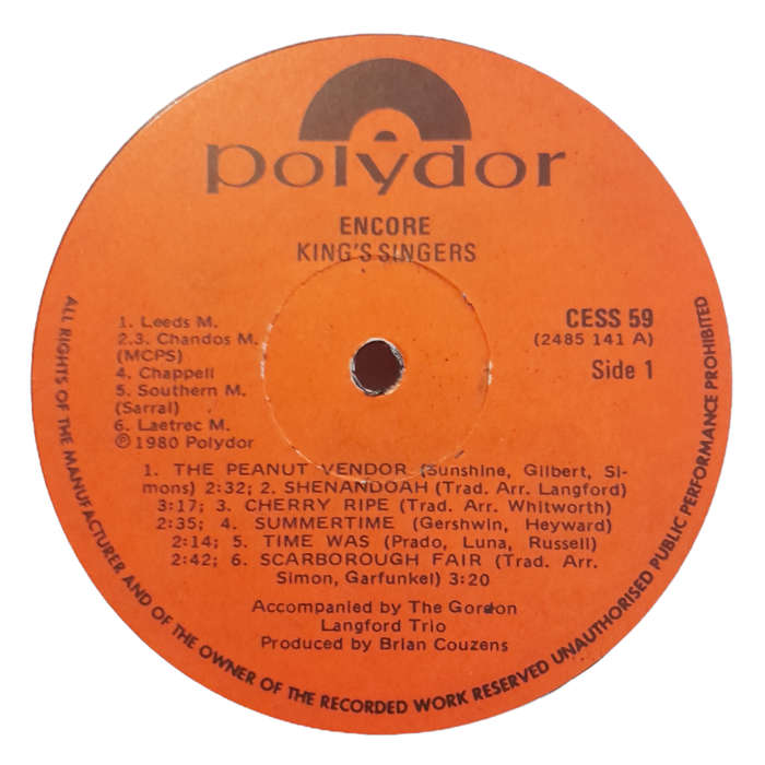 1971 The King`s Singers - Encore - Vinyl, 7`, 33 RPM - Jazz, Pop, Classical, Stage & Screen - Excell
