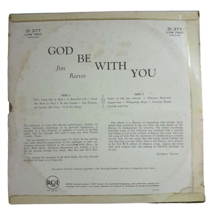 1959 Jim Reeves - God Be With you - Vinyl, 7`, 33 RPM - Folk, World & Country - Very Good - With Cov