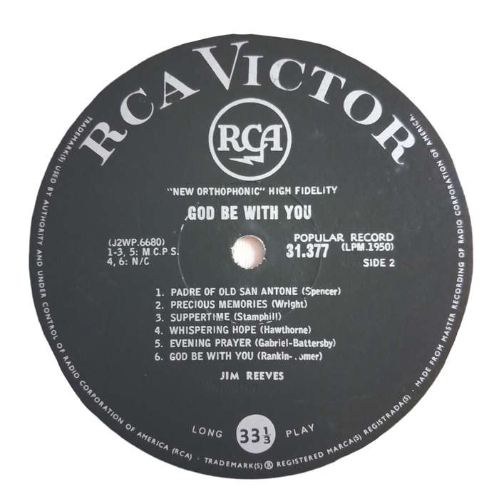1959 Jim Reeves - God Be With you - Vinyl, 7`, 33 RPM - Folk, World & Country - Very Good - With Cov