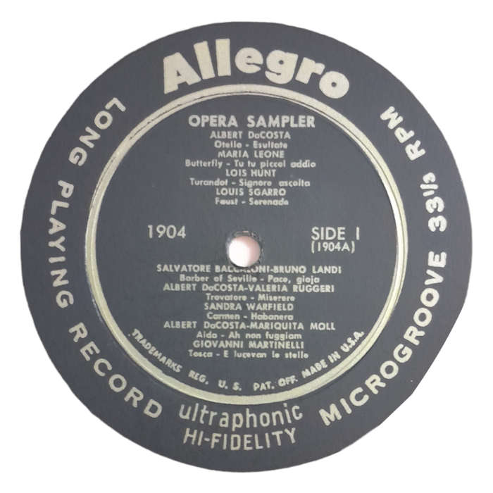 1958 Various- Opera Sampling - Vinyl, 7`, 33 RPM - Classical - Very Good - With Cover