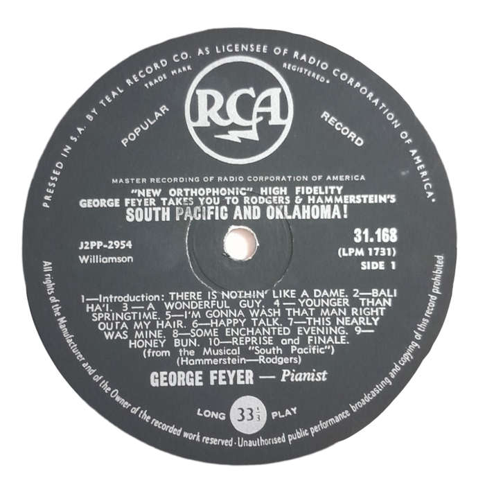 1958 George Feyer / Rodgers & Hammerstein - South Pacific & Oklahoma! - Vinyl, 7`, 33 RPM - Stage &