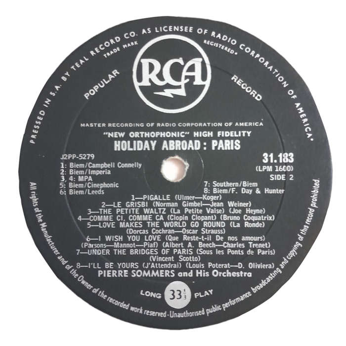 1958 Pierre Sommers And His Orchestra - Holdiay Abroad In Paris - Vinyl, 7`, 33 RPM - Pop - Good - W