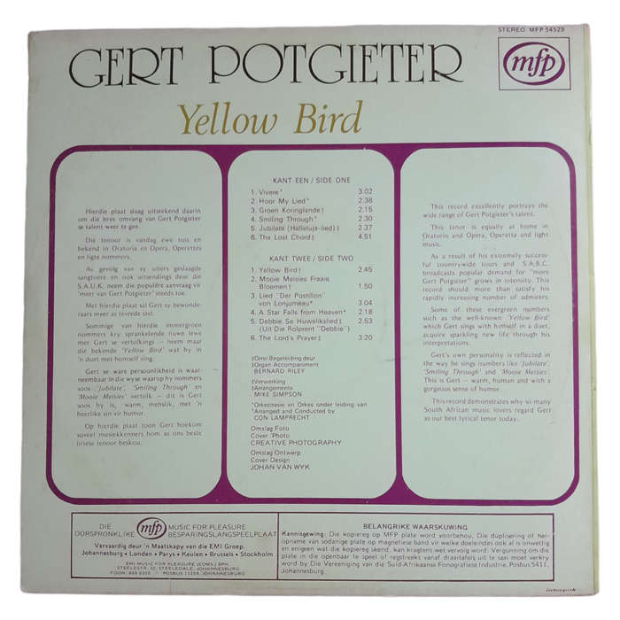 1969 Gert Potgieter - Yellow Bird - Vinyl, 7`, 33 RPM - Opera - Very Good Plus - With Cover