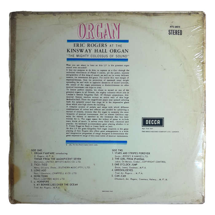 1965 Eric Rogers - At The Kingsway Hall Organ `The Mighty Colossus Of Sound` - Vinyl, 7`, 33 RPM - E