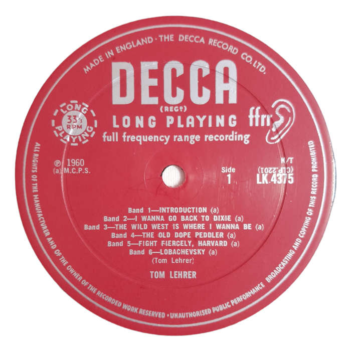 1960 Tom Lehrer  Tom Lehrer Revisited - Vinyl, 7`, 33 RPM - Folk - Very good Plus - With Cover.