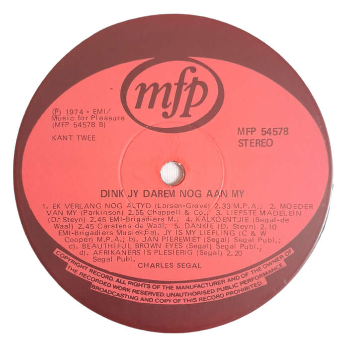 1974 Charles Segal - Dink Jy Darem Nog Aan My - Vinyl, 7`, 33 RPM - Folk - Very Good - With Cover