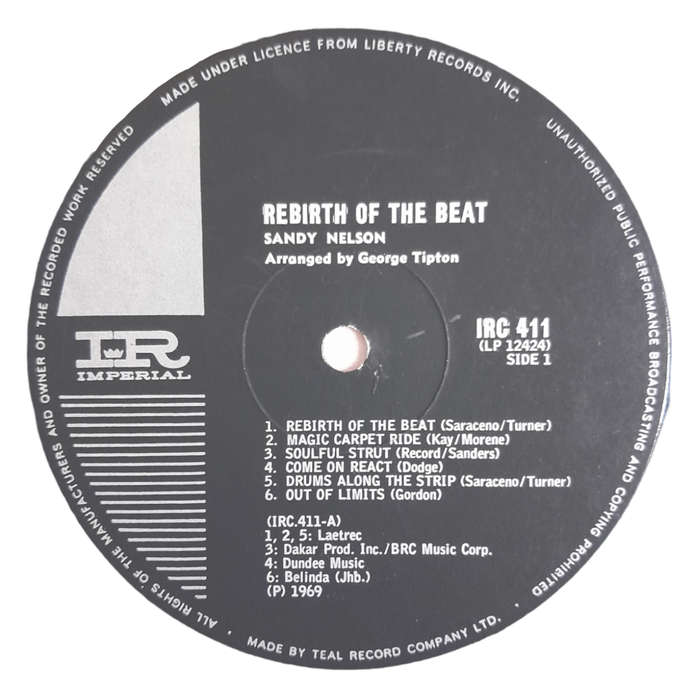1969 Sandy Nelson  Rebirth Of The Beat - Vinyl, 7`, 33 RPM - Rock - Very Good - With Cover