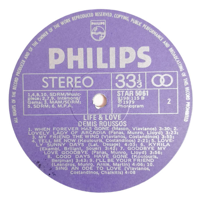 1978 Demis Roussos  Life & Love - Vinyl, 7`, 33 RPM - Pop - Very Good - With Cover