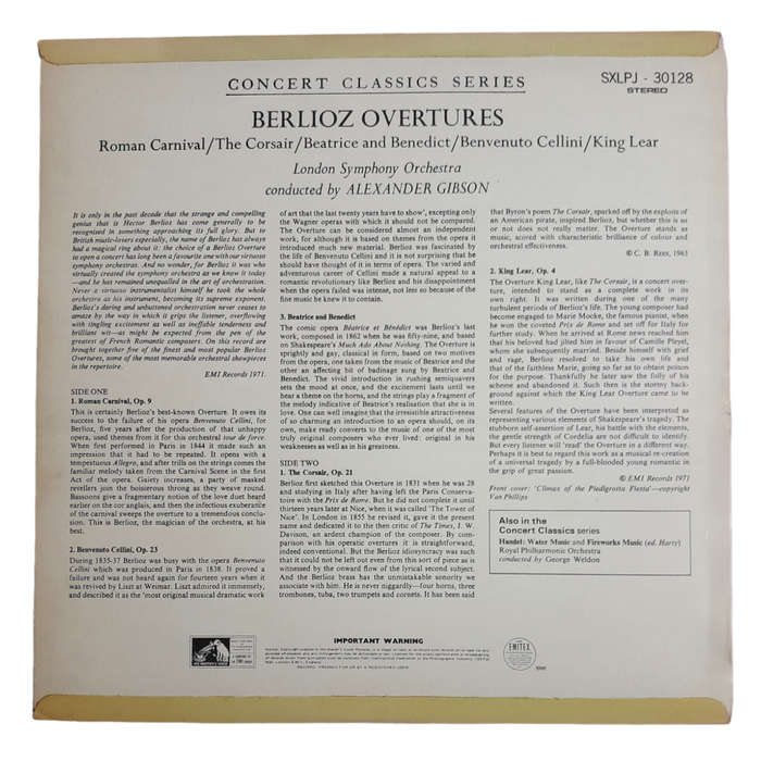 1971 Berlioz / Alexander Gibson / London Symphony Orchestra  Berlioz Overtures / Roman Carnival · T