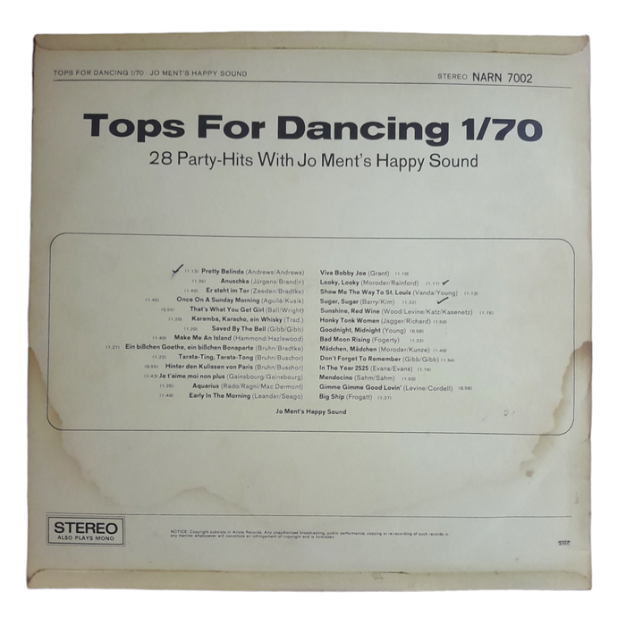 1969 Various - Tops For Dancing 1/70 - Vinyl, 7`, 33 RPM - Pop - Very Good Plus - With Cover