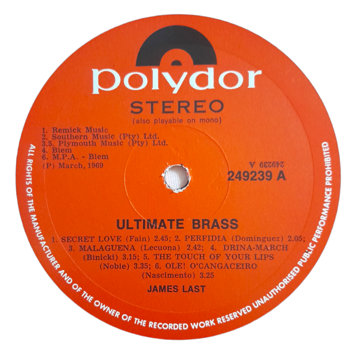 1969 James Last  Ultimate Brass - Vinyl, 7`, 33 RPM - Jazz - Very Good Plus - With Cover