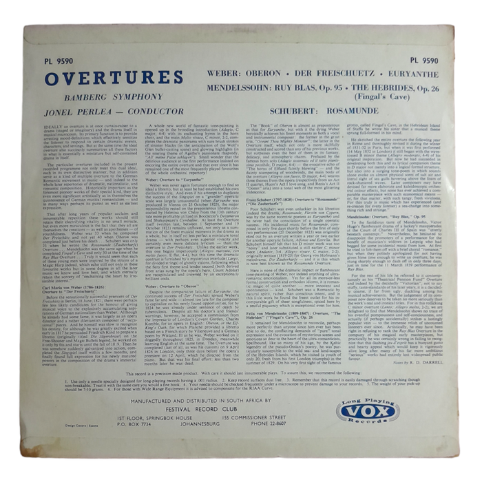 1956 Weber, Mendelssohn, Schubert - Jonel Perlea, Bamberg Symphony  Overtures - Vinyl, 7`, 33 RPM -