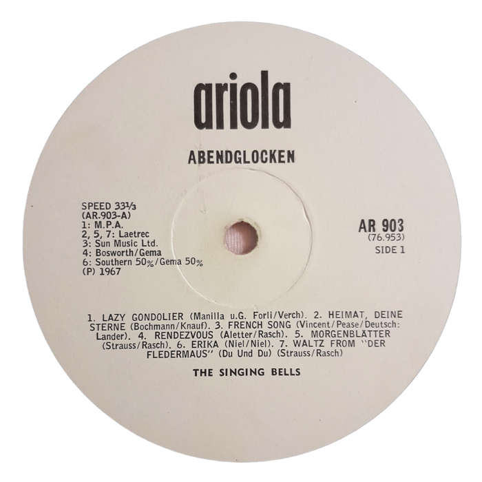 1967 The Singing Bells - `Abendglocken` - Vinyl, 7`, 33 RPM - Classical - Very Good - With Cover