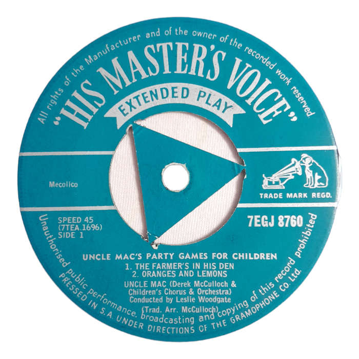 1948 Derek McCulloch  Uncle Mac`s Party Games For Children - Vinyl, 7`, 45 RPM - Children`s - Good