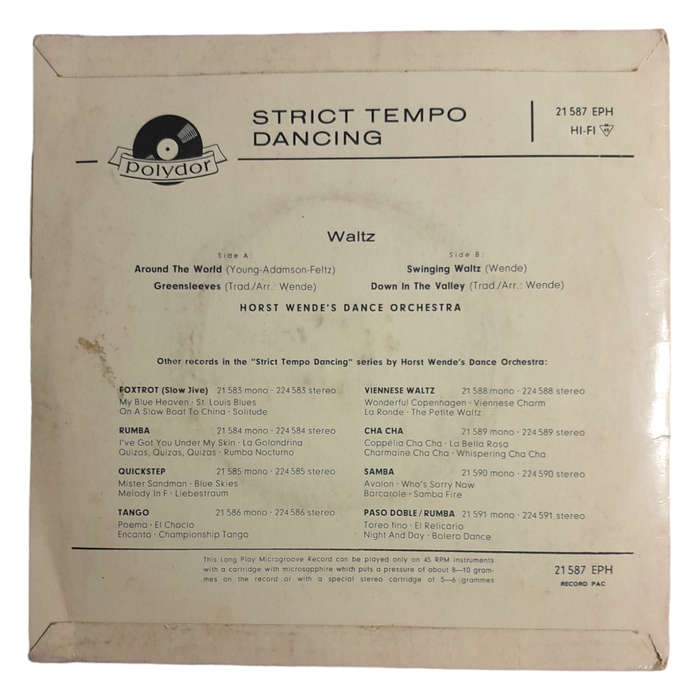1965 Horst Wende`s Dance Orchestra  Strict Tempo Dancing - Waltz - Vinyl, 7`, 45 RPM - Classical -