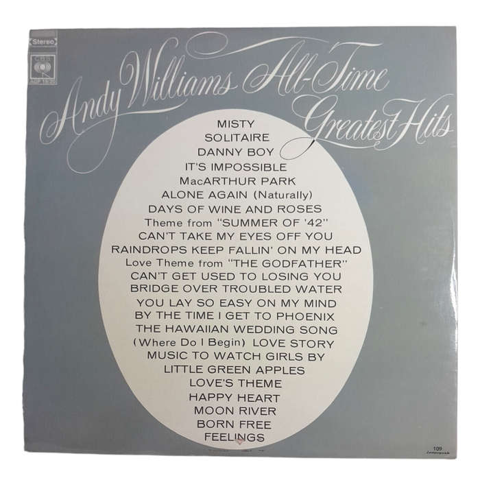 1976 Andy Williams  All-Time Greatest Hits - Vinyl, 12`, 33 RPM - Pop - Very Good Plus - With Cover