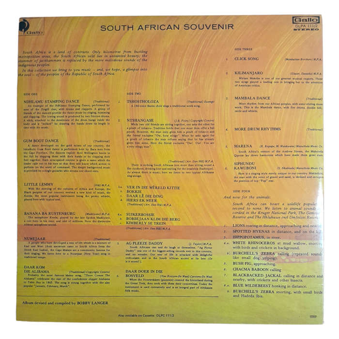 1972 Various  South African Souvenir - Vinyl, 12`, 33 RPM - Folk - Very Good - With Cover