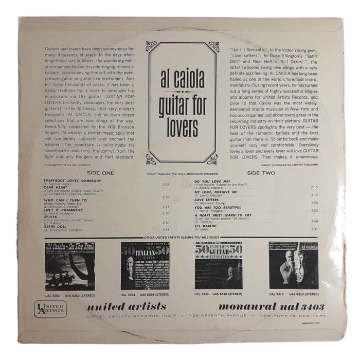 1964 Al Caiola  Guitar For Lovers - Vinyl, 12`, 33 RPM - Jazz - Very Good - With Cover