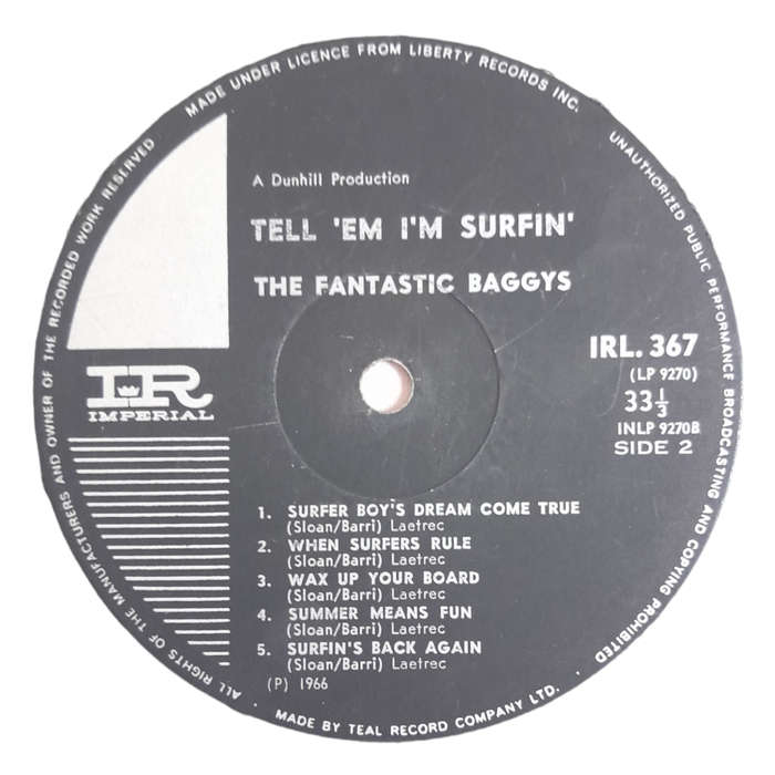 1964 The Fantastic Baggys  Tell `Em I`m Surfin` - Vinyl, 12`, 33 RPM - Rock - Good - With Cover