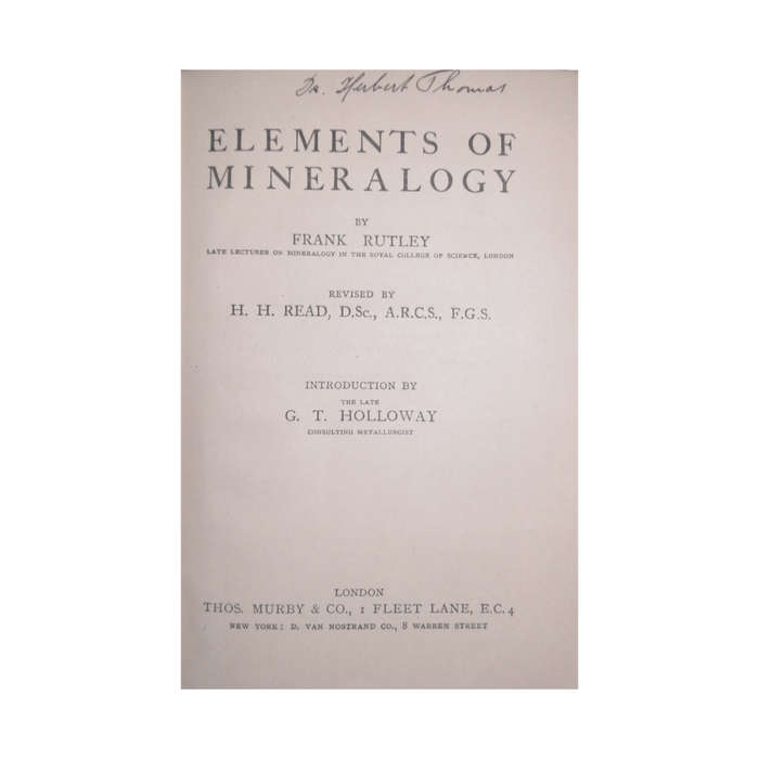 1926 Elements Of Mineralogy by Frank Rutley Hardcover w/o Dustjacket
