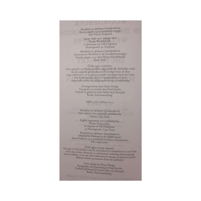 Woordeboek Vir Die Gesondheidswetenskappe- Dictionary For The Health Sciences 2011 Hardcover w/o Dus