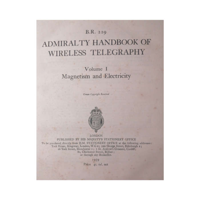 Handbook Of Wireless Telegraphy Volume 1 1939 Hardcover w/o Dustjacket