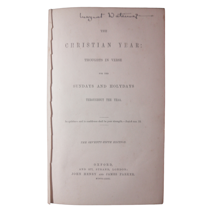 1863 The Christian Year-Thoughts in Verse for the Sundays and Holydays Throughout the Year Hardcover