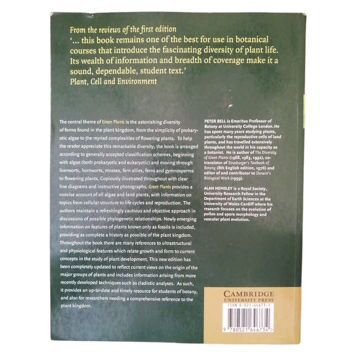 Green Plants- Their Origin And Diversity by Peter R. Bell and Alan R. Hensley 2000 Softcover