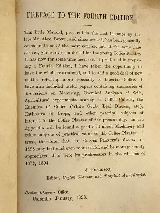 The Coffee Planter`s Manual by J. Ferguson 1898 Hardcover w/o Dustjacket