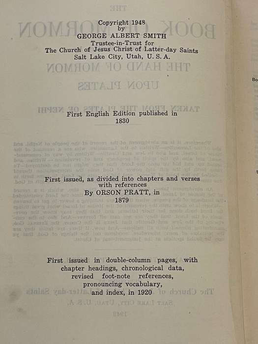 The Book Of Mormon- An Account Written By The Hand Of Mormon Upon Plates 1949 Hardcover w/o Dustjack