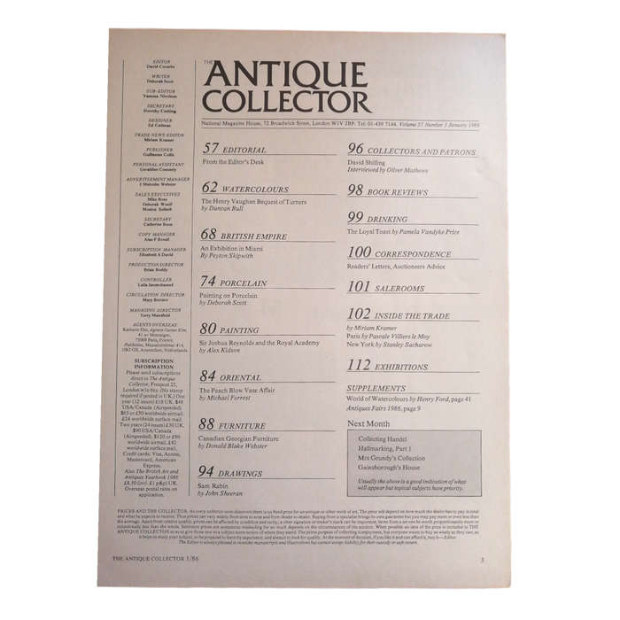 The Antique Collector Volume 57 Number 1 January 1986 Softcover