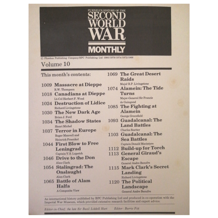 Purnell`s History Of The Second World War New Monthly Edition Book 7, 8 , 9, 10, 12 And 13 Set By Pu